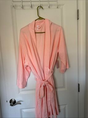 Light Pink Waffle Robe with Tie Belt - Women’s Lounge Wrap